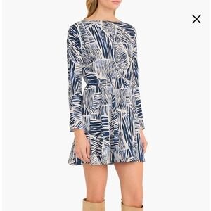The Good Journey Dress Women XL Blue White Abstract Print Long‎ Sleeve Minidress